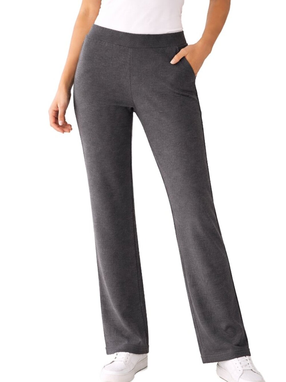 Gray Ponte Knit Pants Petite XL Pull On Straight Leg Stretch Work Pants New